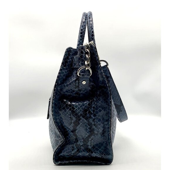 Michael Kors Blue Suede Python Embossed Hamilton Tote Bag - Picture 4 of 13